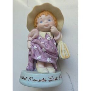 Cherished Moments Porcelain Figurine Girl‎ with Hat Purse Avon Vintage 1983